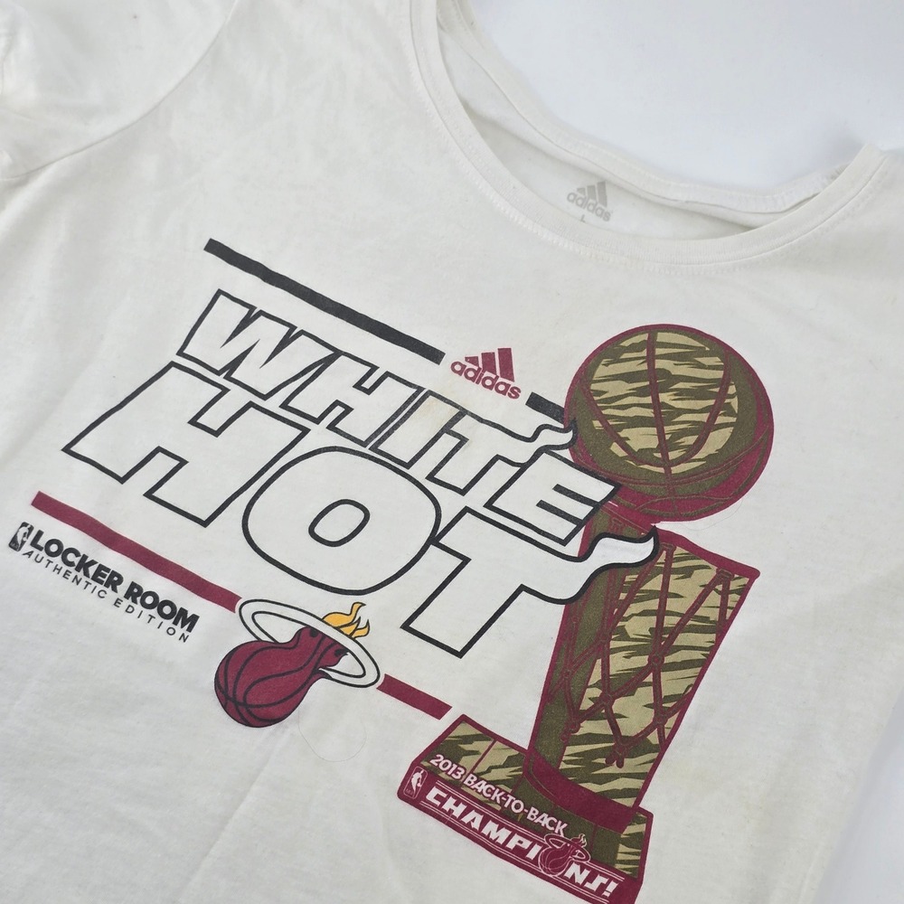 Adidas T-Shirt Women L White Miami Heat 2013 NBA Champions White Hot Graphic‎
